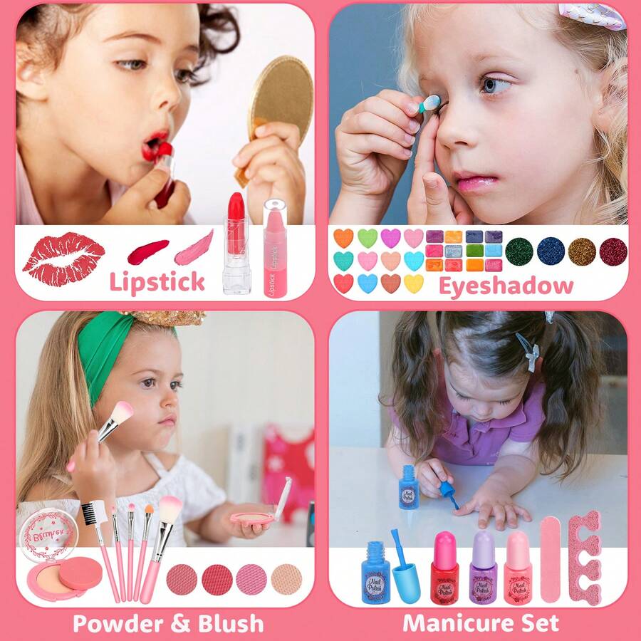 Cosmetics - Girls' Children's Makeup Set, Washable Girls' Makeup Set, Washable Children's Makeup Set, Cosmetics Gift Set, Suitable As A Birthday Or Christmas Gift For Girls Aged 3 And Above.