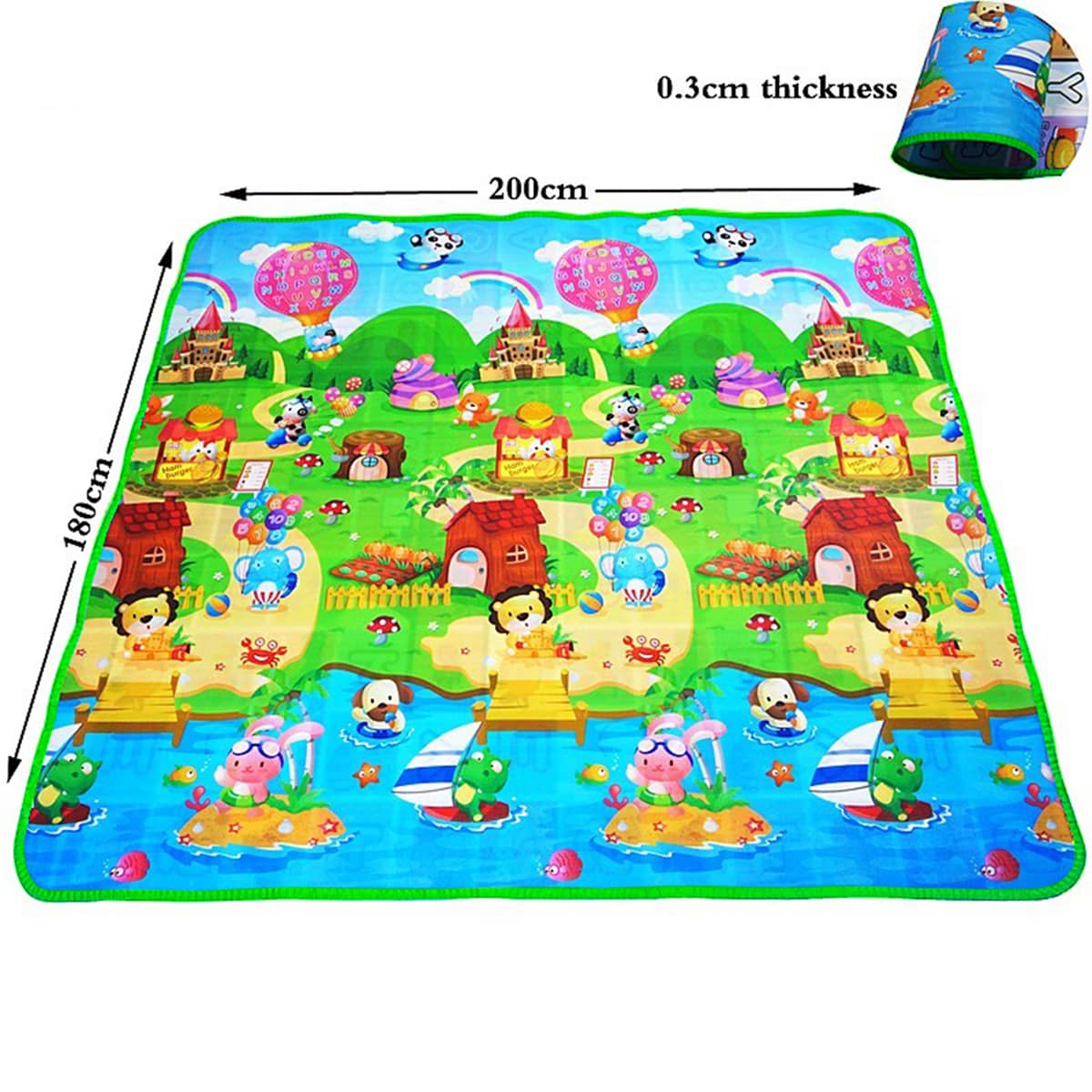 Baby Play Mat Kids Rug For Playroom, Floor Mat For Toddlers, Playtime Collection ABC, Fruit, Animals Educational Area Rugs For Kids Room Classroom Or Picnic