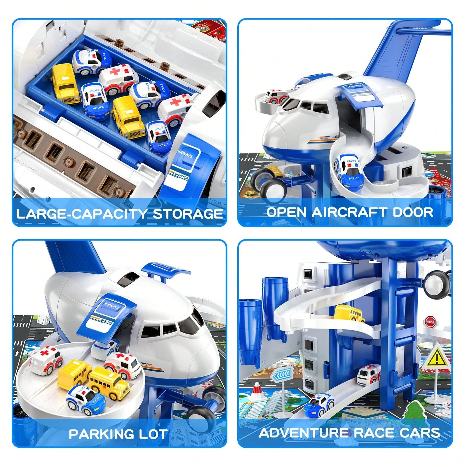 Kid's Airplane Car Toys With Music & Lighting,Two Gameplays: Aircraft Model & Track Racing Car,Science Education Toy,Christmas Birthday Gift For Kid Aged 4 5 6 7