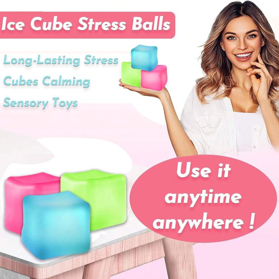 Three Pressure Cubes, Soft Pressure Balls, Adult Ice Cube Pressure Balls, Squeezing Cubes To Relieve Anxiety, Sensory Irritability Toys (Blue, Green, Pink)