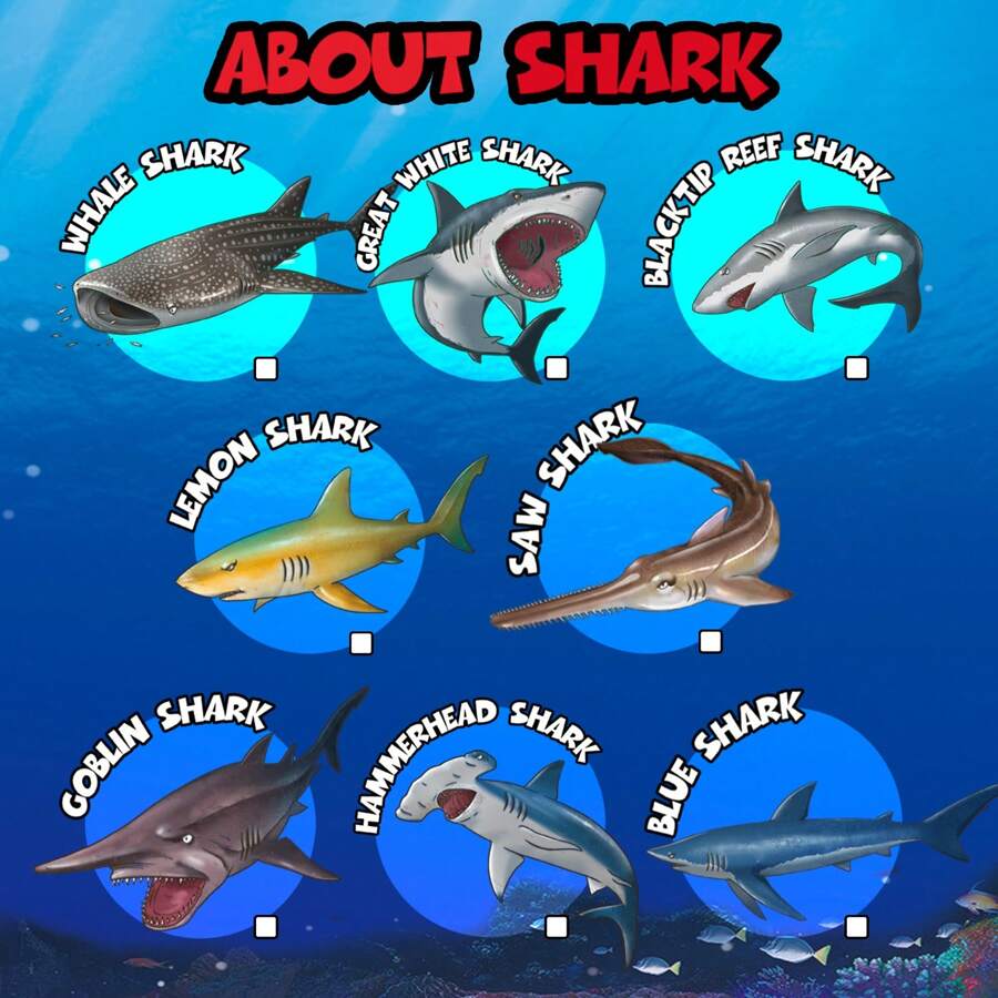 8 Pack Shark Toys With Educational Booklet, Soft Plastic Realistic Shark Figure Set For Kid, Ocean Sea Animal Party Favor, Pool Bath Tub Toy For Toddler Child Boy Girl, Birthday Gift Room Decoration