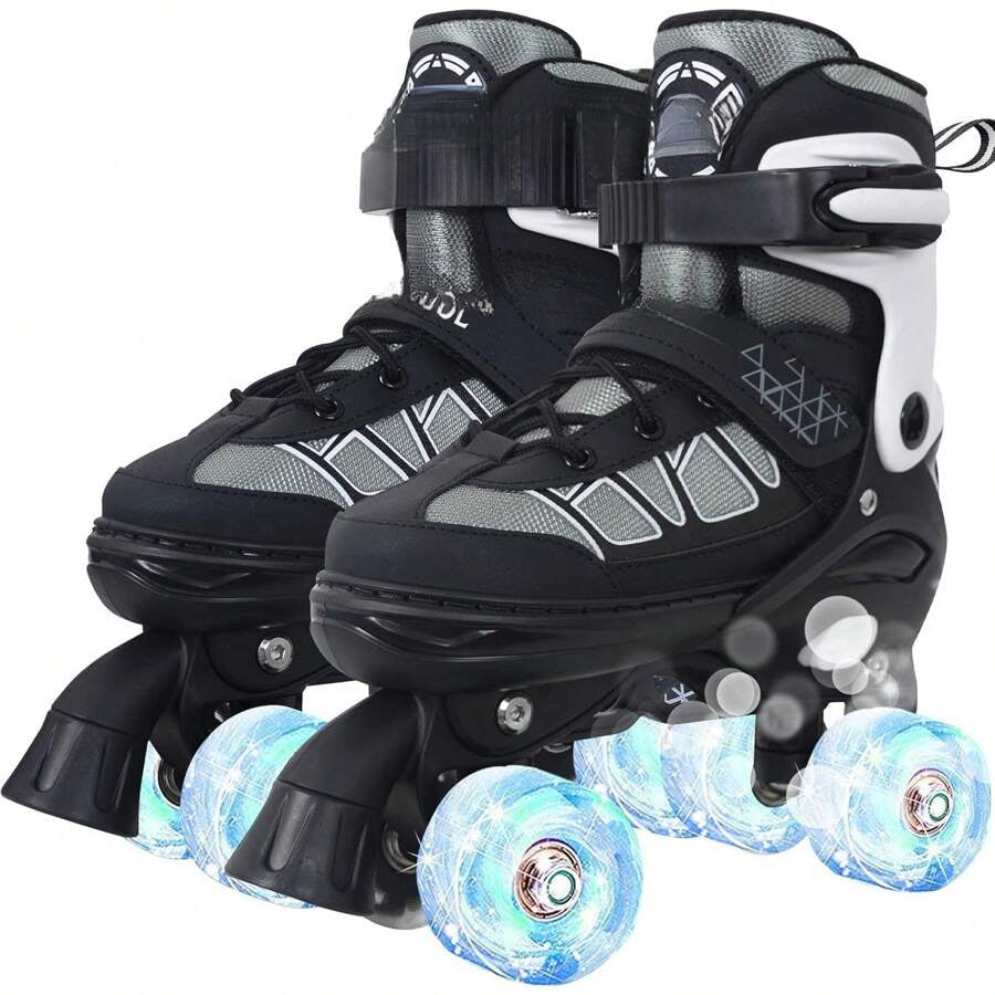 Roller Skates For Kids Boys Girls, Adjustable Quad Skates With Light Up Wheels For Toddler Little Kids Ages 6-12, Beginners Outdoor Sports