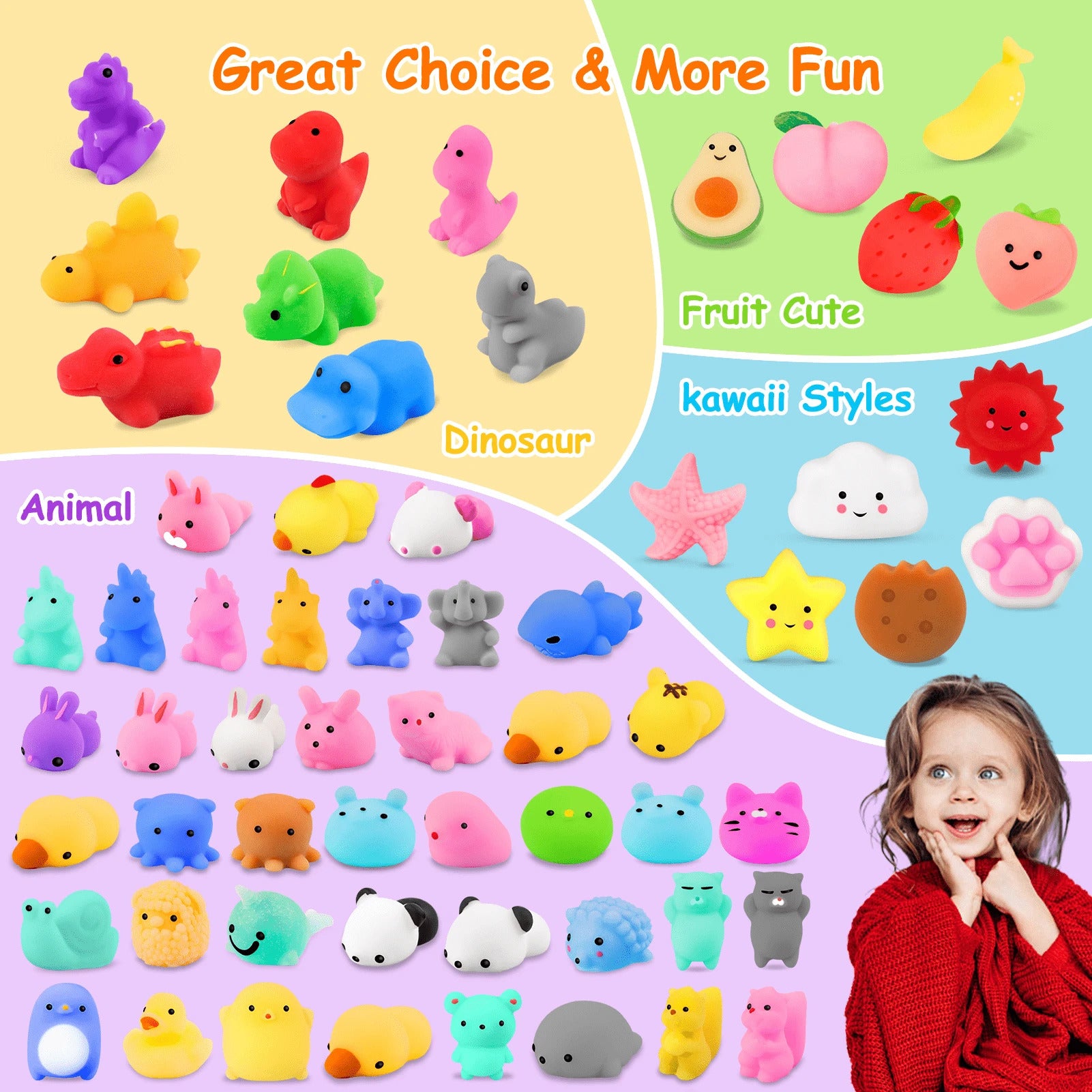 65Pcs Squishy Toys For Kids, Mini Kawaii Mochi Squishies Party Favors, Cute Animal Stress Relief Toys, Classroom Prizes, Christmas Goodie Bag Fillers, Birthday Gifts, Desk Decorations