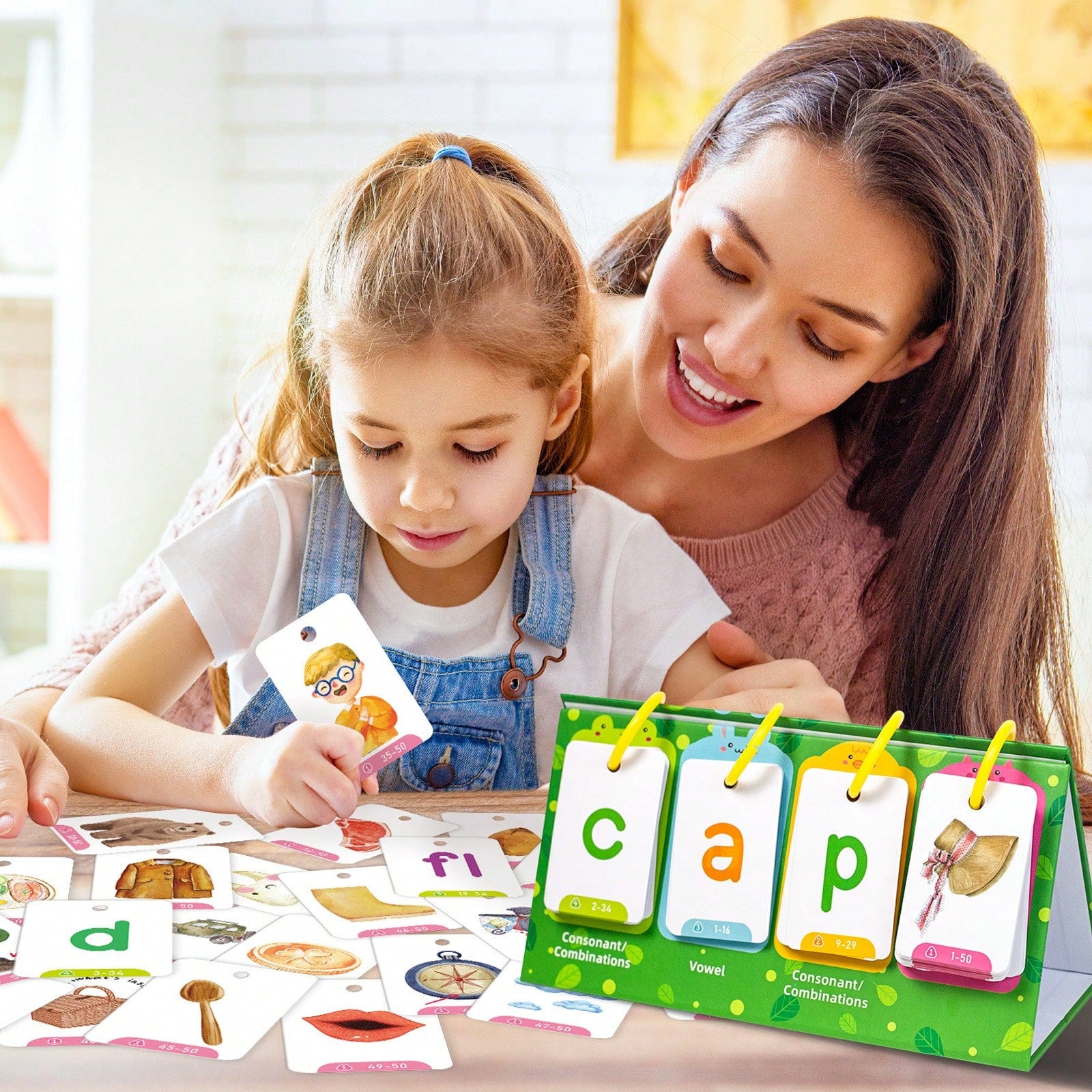 Word Flip Charts Double-Sided Desktop Chart Card Set - Interactive Spelling Game, Word Building Cards, Educational Spelling Toy, Literacy Learning Card, Classroom Educational Toys For Kids