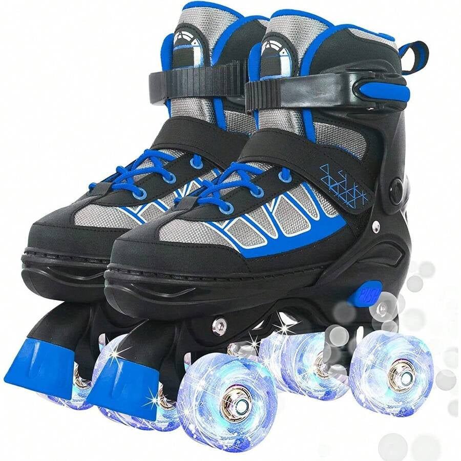 Roller Skates For Kids Boys Girls, Adjustable Quad Skates With Light Up Wheels For Toddler Little Kids Ages 6-12, Beginners Outdoor Sports