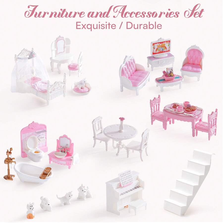 Robotime Robud 3-Story Wooden Dollhouse With Working Elevator - 20PCS Furniture Set, Garage & Accessories - Large Preschool Playhouse For Kids Ages 3+, Ideal Gift For Girls & Boys