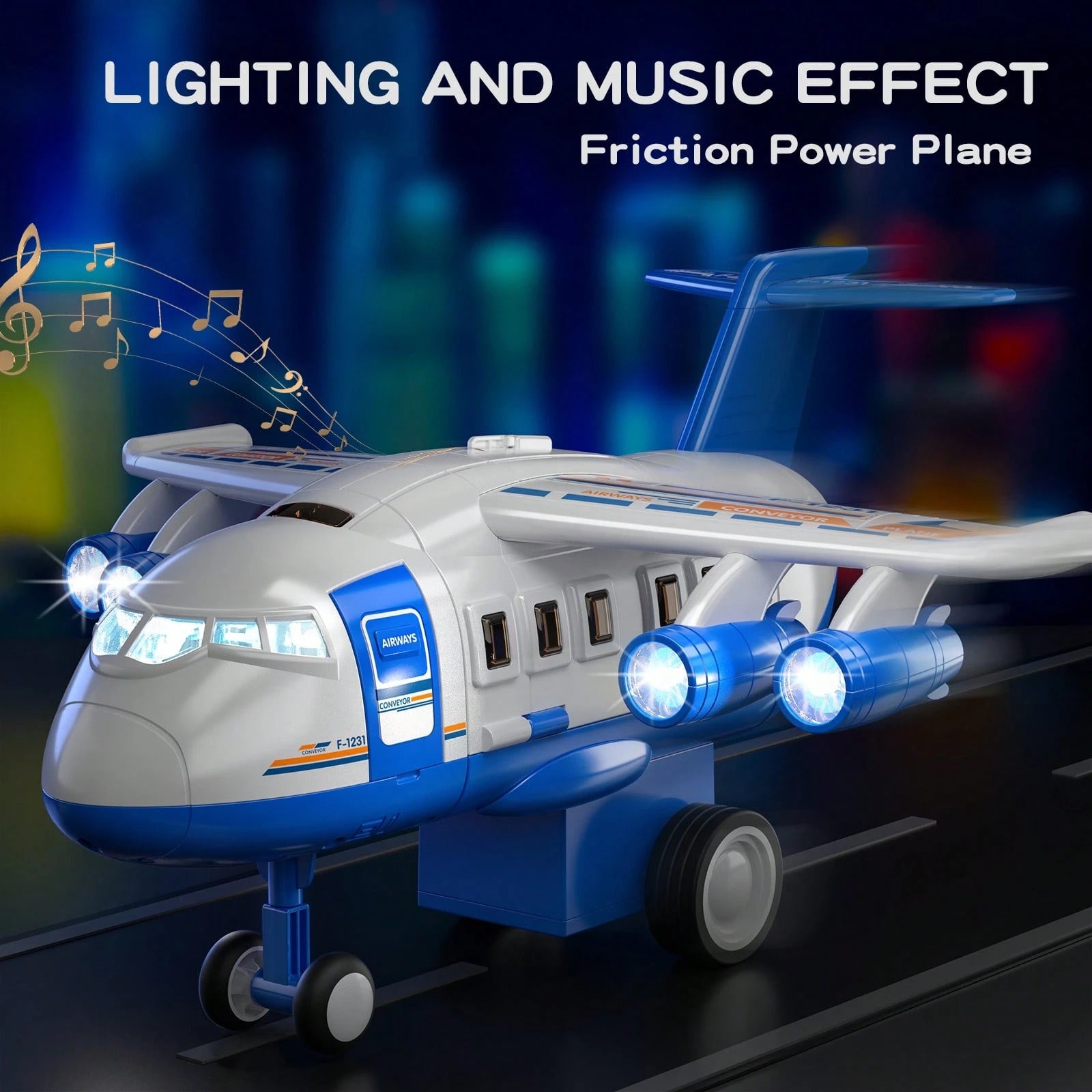 Kid's Airplane Car Toys With Music & Lighting,Two Gameplays: Aircraft Model & Track Racing Car,Science Education Toy,Christmas Birthday Gift For Kid Aged 4 5 6 7