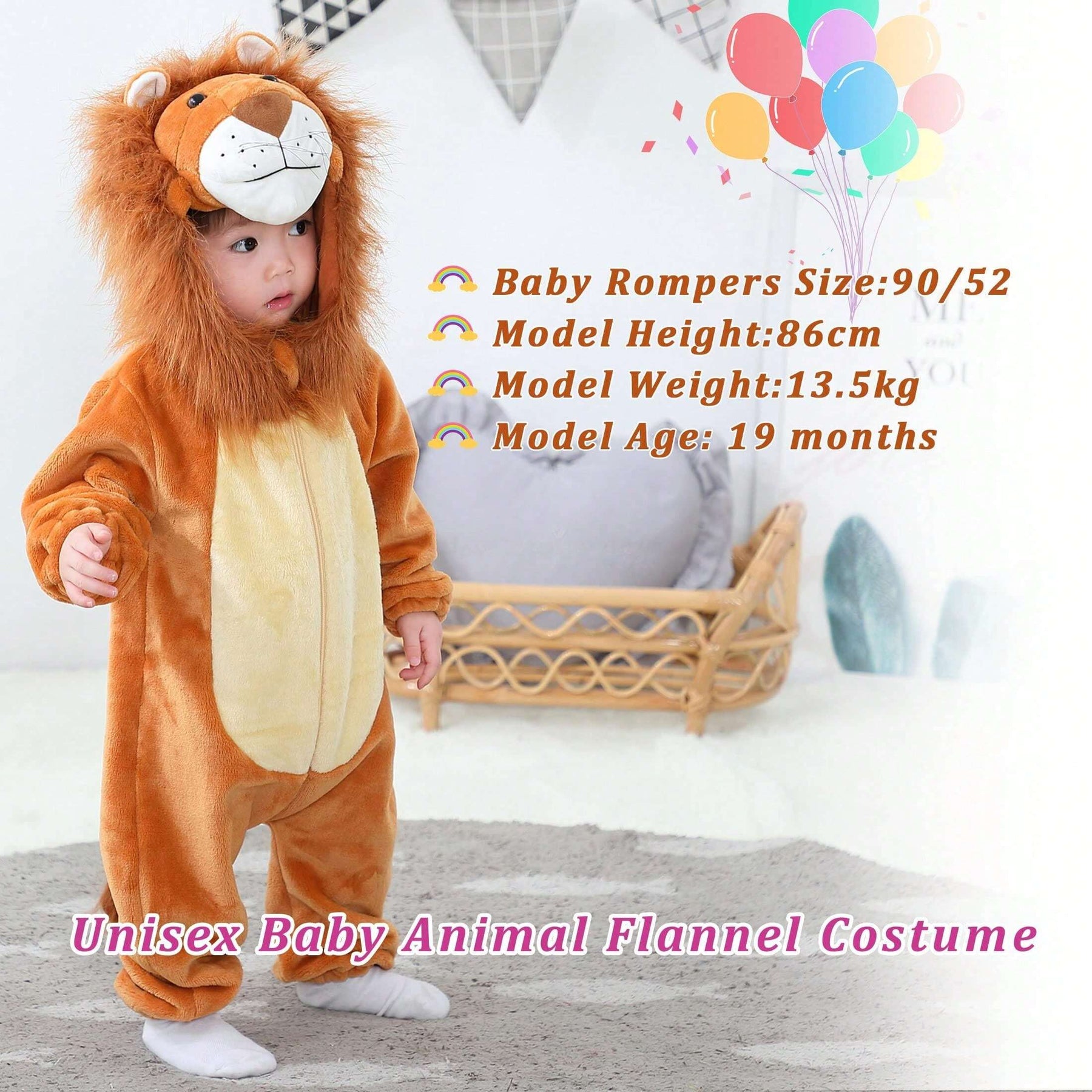 Lion Costume For Toddlers, Kids Animal Inspired Jumpsuit, Dress Up Playwear Outfit For Boys & Girls, Children's Cosplay Clothes