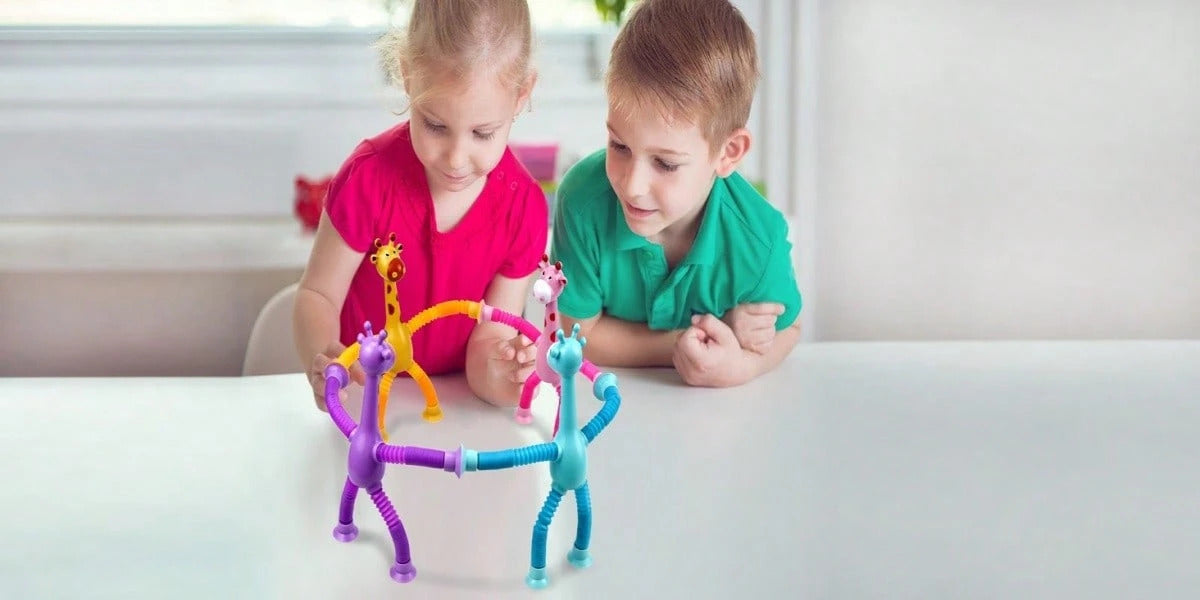 4 Pcs Telescopic Suction Cup Giraffe Toy, Funny Pop Tubes Sensory Toy For Toddlers, Educational Fidget Toys For Anxiety Kids For 3 4 5 6 7 8 9 Year Old Boys Girls