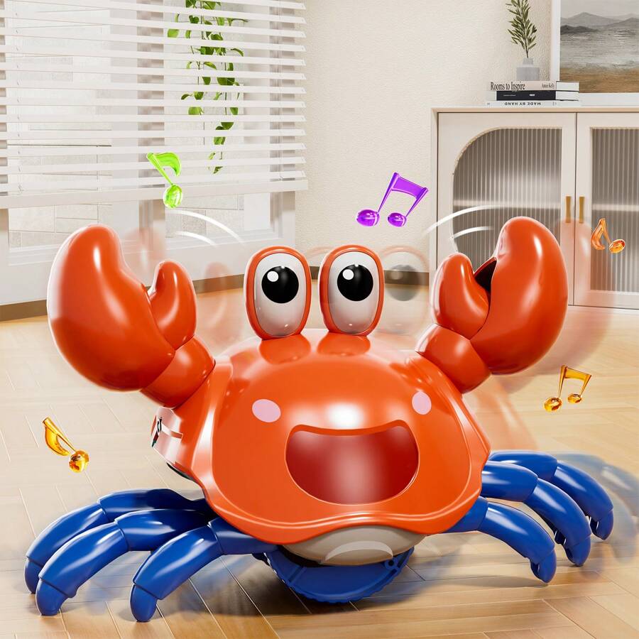 Dancing Moving Crawling Crab Toy Musical,Interactive Walking Dancing Toy With Music Light Automatically Avoid Obstacles,Fun Moving Toy For Babies And Kids Crawling Crab Baby Toy Automatically Avoid Obstacles,Sensory Walking Crab Toy For Birthday Gifts