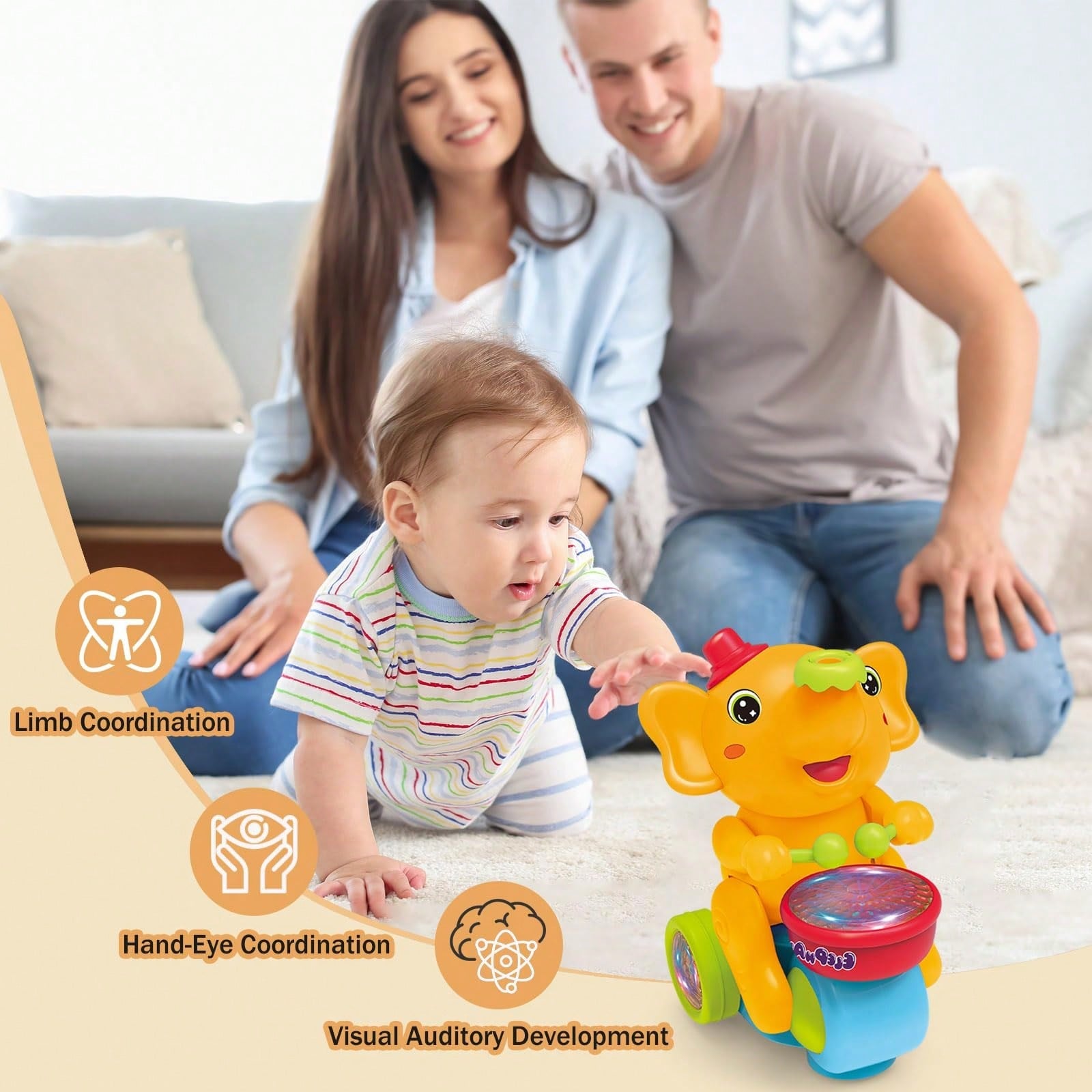 Baby Musical Crawling Toy With Lights, Sounds, Blowing Ball, Infant Sensory Toys, Birthday Gifts For Kids Boy Girl 3+ Years
