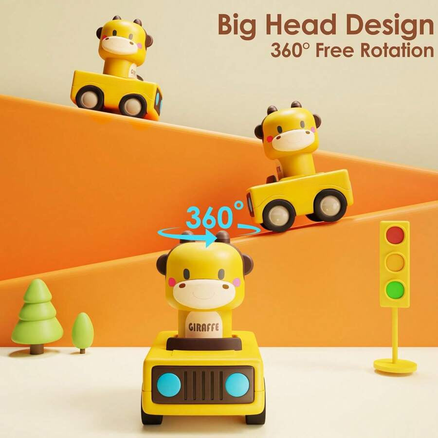 Press To Go Car Toys For Toddlers 1-3, Baby Animal Racing Cars, Infant Play Vehicle Set, BabyPush Go Friction Car Toys For 18+ Months, Birthday Gifts For 1-2 Years Old Boys