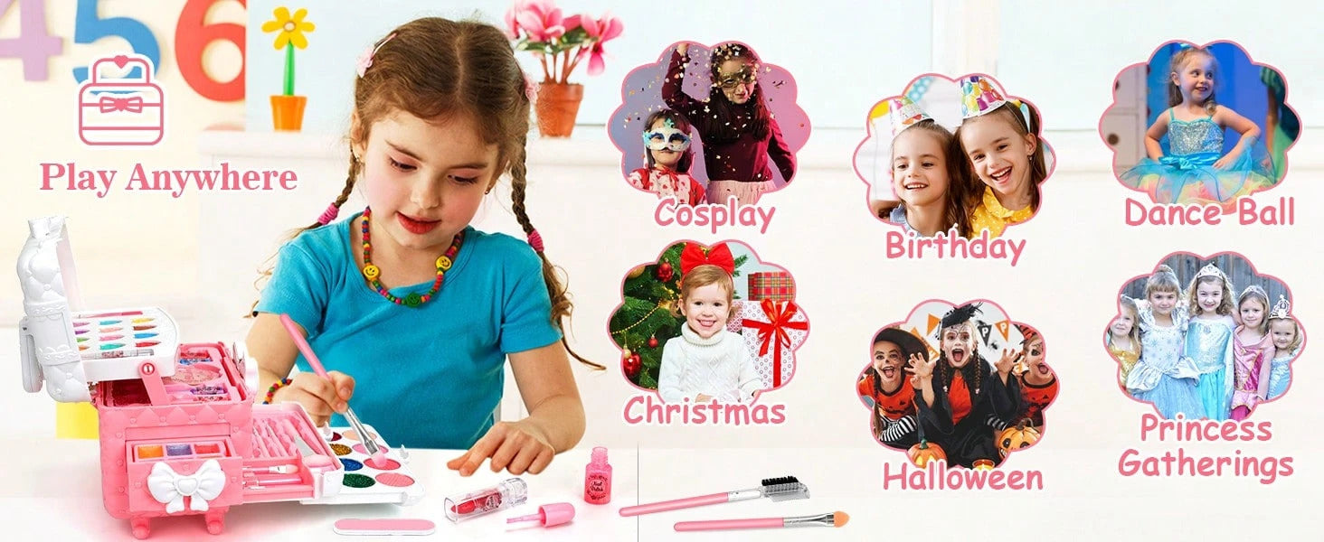 Cosmetics - Girls' Children's Makeup Set, Washable Girls' Makeup Set, Washable Children's Makeup Set, Cosmetics Gift Set, Suitable As A Birthday Or Christmas Gift For Girls Aged 3 And Above.