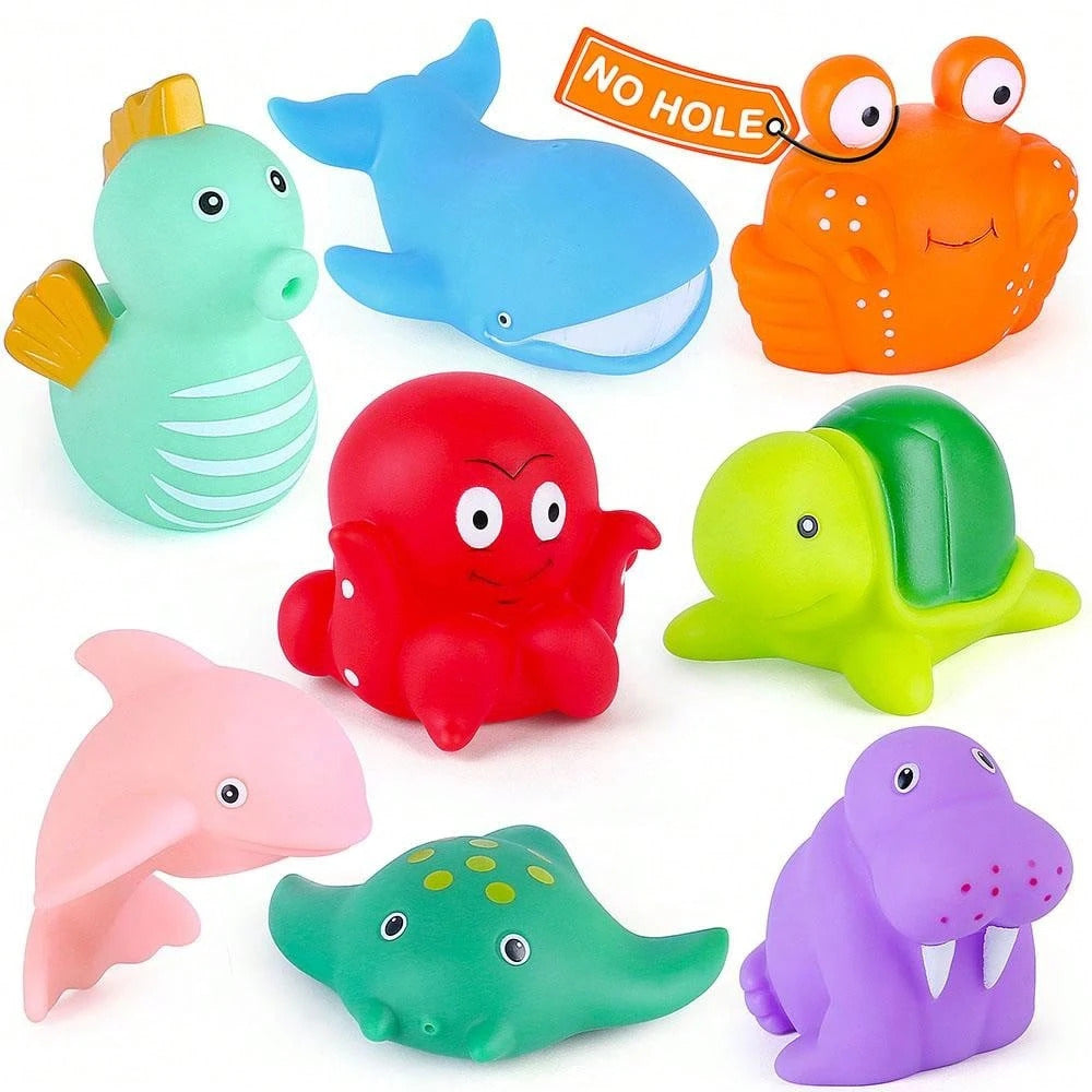 Bath Toy, Mold Free Bathtub Toys for Infants Toddlers, 8PCS No Holes Ocean Sea Animal Baby Bath Toys, Soft Bath Tub Toys