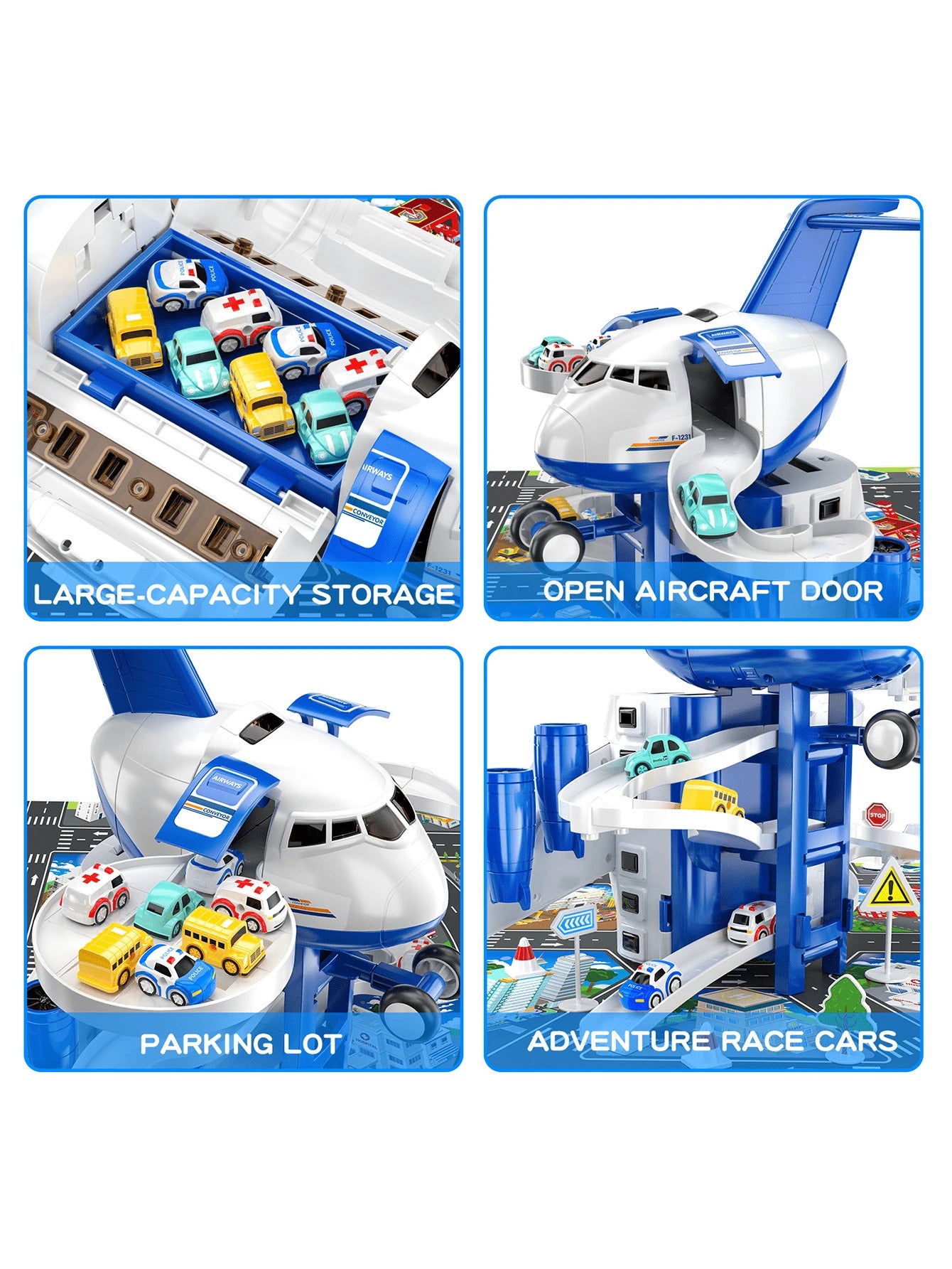 Kid's Airplane Car Toys With Music & Lighting,Two Gameplays: Aircraft Model & Track Racing Car,Science Education Toy,Christmas Birthday Gift For Kid Aged 4 5 6 7