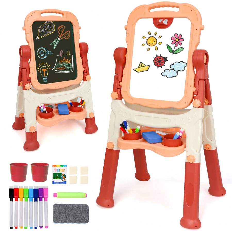 Art Easel For Kids, Adjustable Standing Rotatable Double Sided Easel With Painting Accessories For Toddlers Boys & Girls Age 2/3/4/5, Standing Toddler Art Easel, Ideal Birthday/Christmas/New Year Gifts