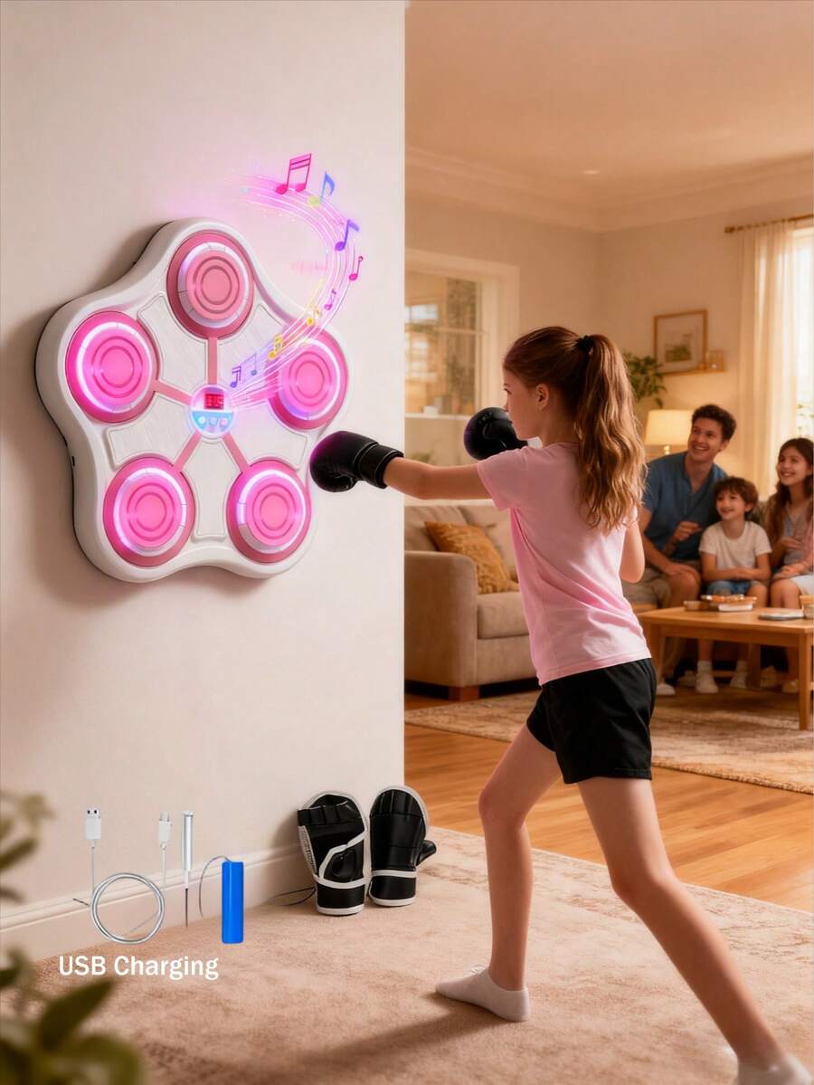 1 PC Smart Music Punching Machine, Height Adjustable, Rechargeable Indoor Workout Equipment With Gloves, Kids Music Punching Boxing Target To Replace Punching Bags, Birthday And Christmas Gifts Suitable For Adults And 3+ Kids