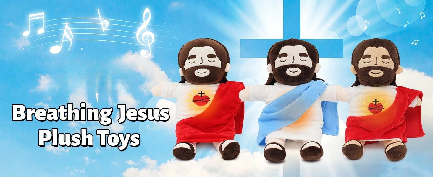 1pc Christmas Jesus Plush Doll Stuffed Kids Singing ,Breathing, Belly Glow Savior Plush Toys Party Favors For Boys And Grils Companion Toys