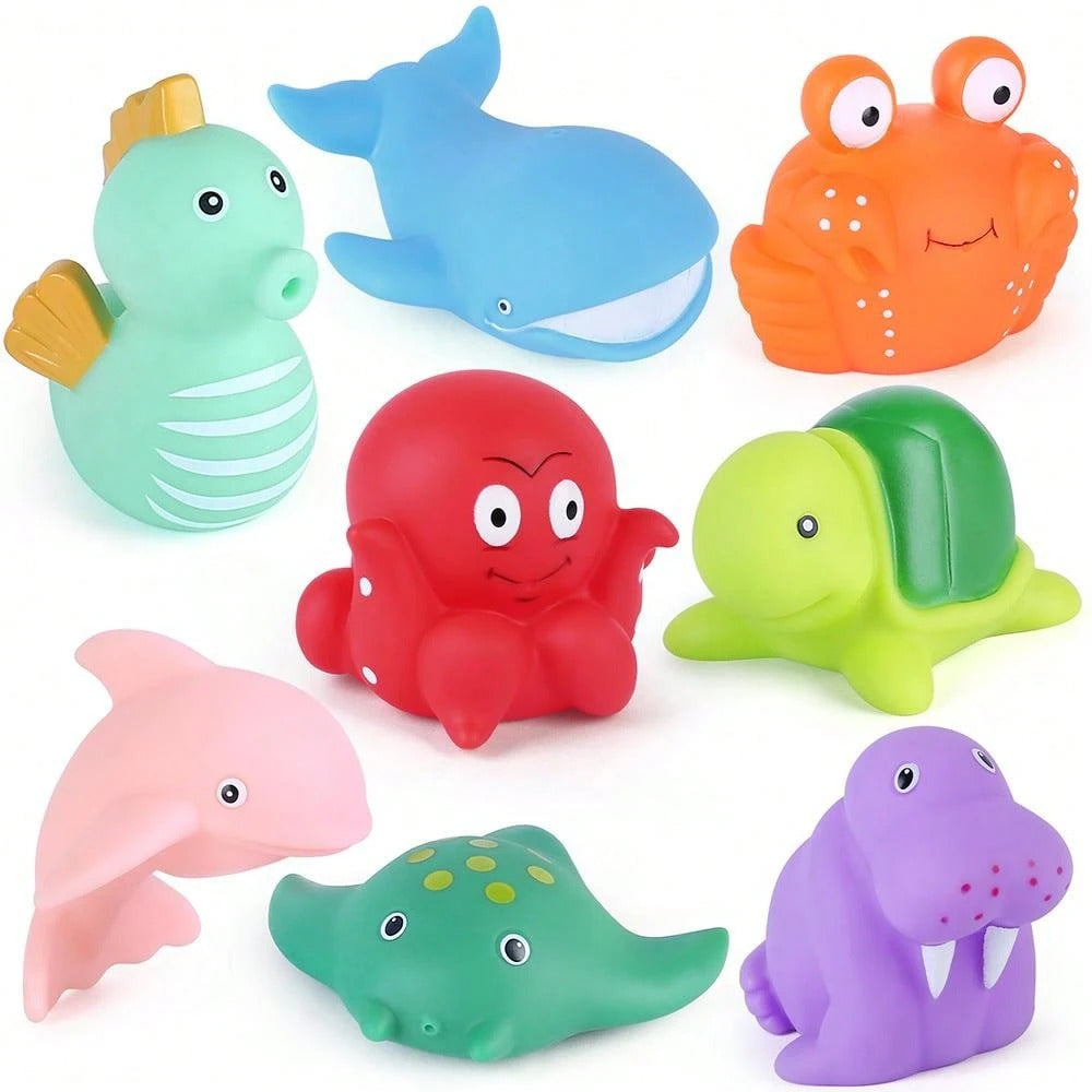 Bath Toy, Mold Free Bathtub Toys for Infants Toddlers, 8PCS No Holes Ocean Sea Animal Baby Bath Toys, Soft Bath Tub Toys