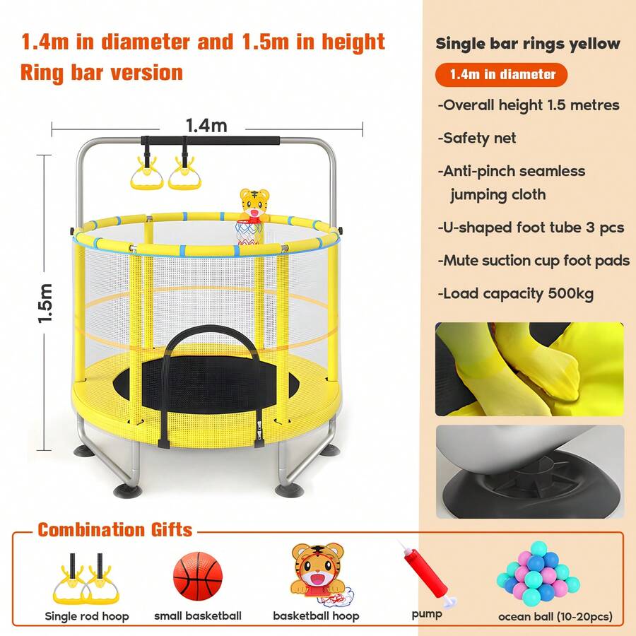 2025 Upgraded Kids Trampoline With Safety Enclosure,Indoor Outdoor Toddler Trampoline,55-Inch Kids Trampoline With Safety Net - Indoor And Outdoor Toddler Trampoline For Children Aged 3-8, With A Gap-Free Safety Design And Reinforced Jumping