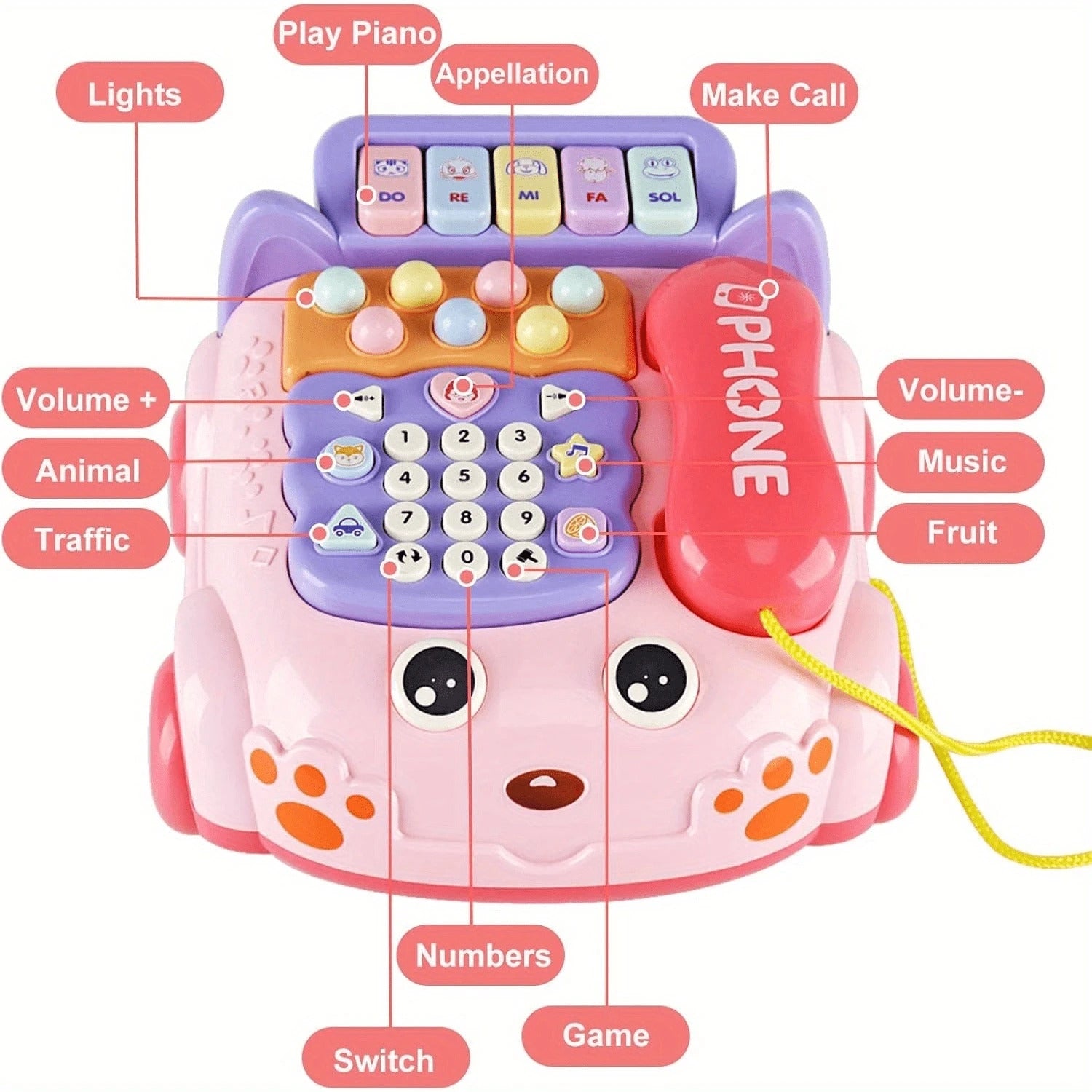 Baby Phone Toy, Baby Toy Phone Cartoon Baby Piano Music Light Toy Children Pretend Phone, Kids Cell Phone Girl With Light Parent-Child Interactive Toy Gift Game Boy Girl Early Education Gift Pink
