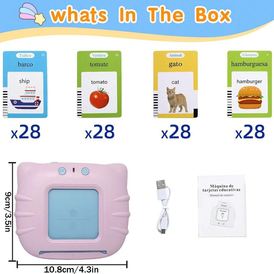 Spanish & English Talking Flash Cards For Boys And Girls Bilingual Spanish English, Learning Cards Sensory Sight Words Toys,Speech Training Toys, Educational Montessori Learning Interactive