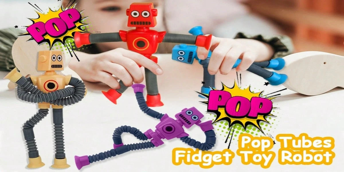 4 Pcs Telescopic Suction Cup Robot Toy, Coolest Pop Tubes Sensory Toys For ToddlersEducational Fidget Toys Robot Party Favors For Anxiety Kids For 3-9 Year Old Boys GirlsA Birthday Present,Perfect Holiday Gift, Birthday Gift, Christmas, Halloween Gift