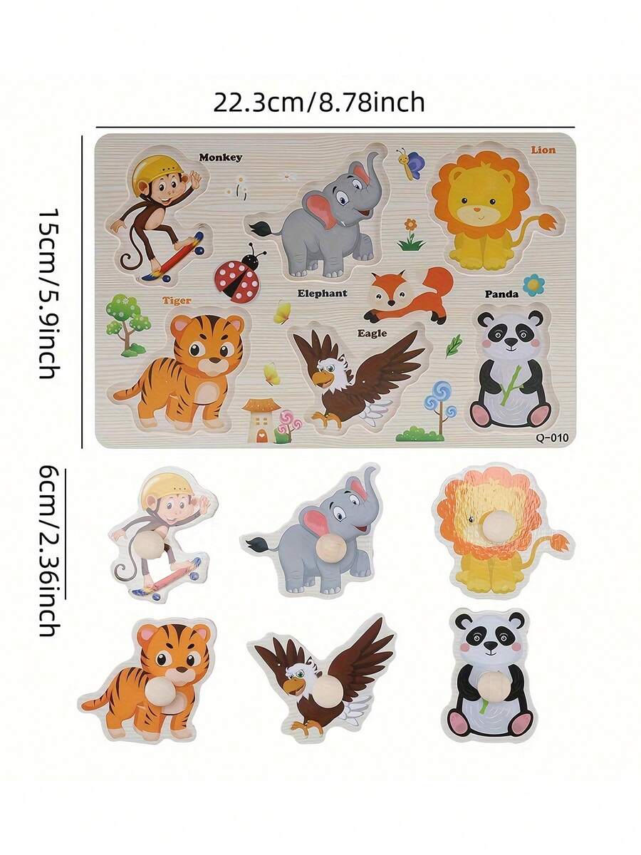 Children'S Educational Jigsaw Puzzle Toys, Wooden Fun Hand-Held Board, Animals, Farms, Dinosaurs, Numbers And Other Patterns, Interesting Teaching, Exercise Color Shape Recognition And Matching, Birthday Gifts For Boys And Girls
