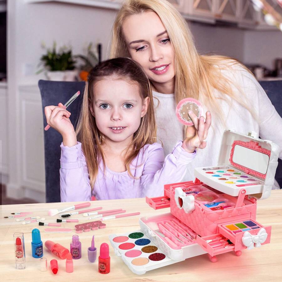 Cosmetics - Girls' Children's Makeup Set, Washable Girls' Makeup Set, Washable Children's Makeup Set, Cosmetics Gift Set, Suitable As A Birthday Or Christmas Gift For Girls Aged 3 And Above.