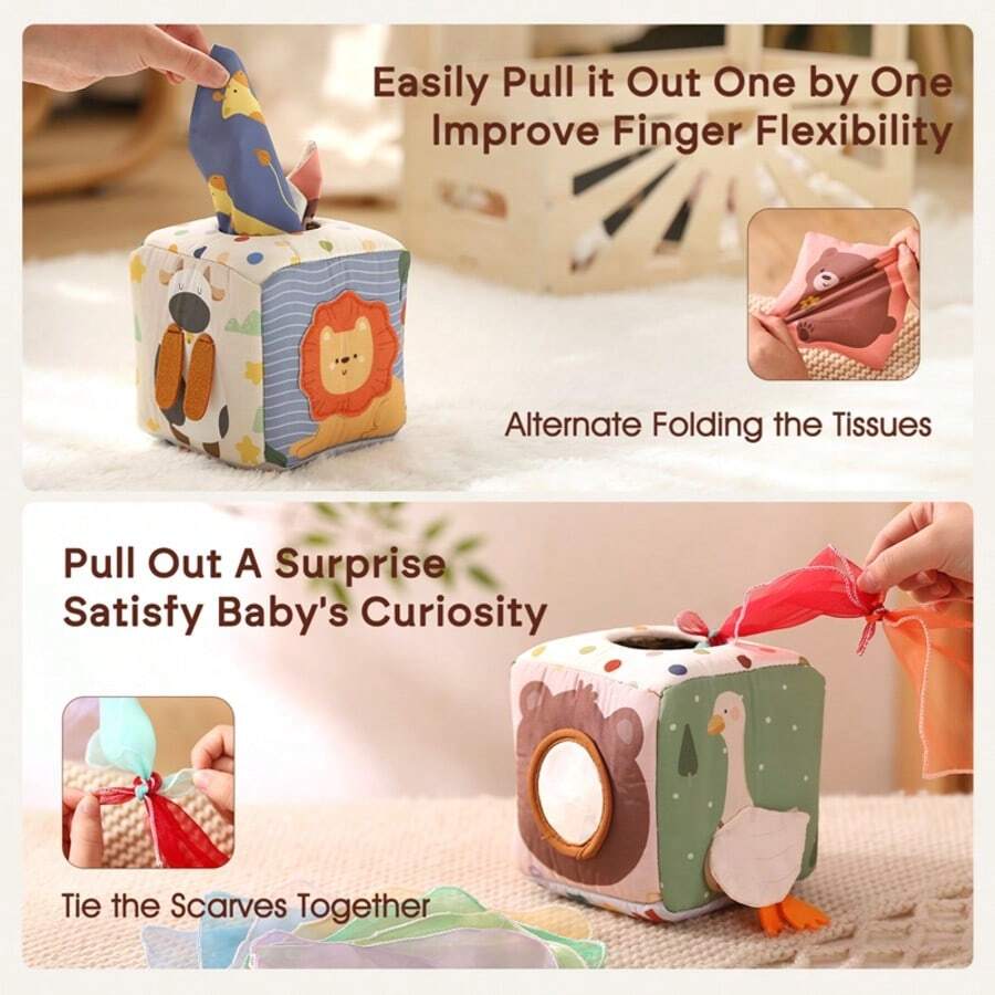 16 Pieces/Set Of Children's Puzzle Toys, Cotton Tissue Box Children's Toys, Sensory Toys, Cartoon Animal Shape Recognition Color Multifunctional Box