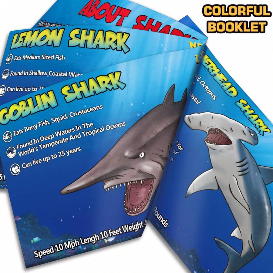 8 Pack Shark Toys With Educational Booklet, Soft Plastic Realistic Shark Figure Set For Kid, Ocean Sea Animal Party Favor, Pool Bath Tub Toy For Toddler Child Boy Girl, Birthday Gift Room Decoration