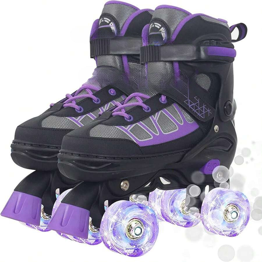 Roller Skates For Kids Boys Girls, Adjustable Quad Skates With Light Up Wheels For Toddler Little Kids Ages 6-12, Beginners Outdoor Sports