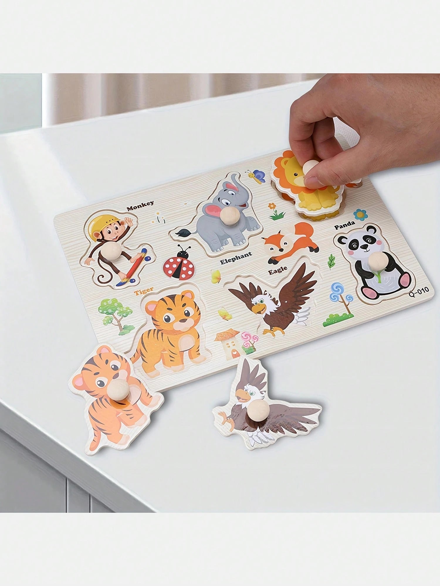 Children'S Educational Jigsaw Puzzle Toys, Wooden Fun Hand-Held Board, Animals, Farms, Dinosaurs, Numbers And Other Patterns, Interesting Teaching, Exercise Color Shape Recognition And Matching, Birthday Gifts For Boys And Girls