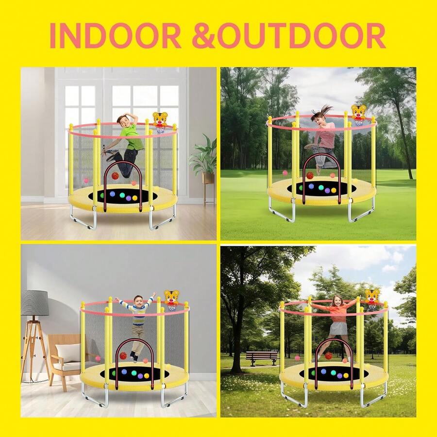 2025 Upgraded Kids Trampoline With Safety Enclosure,Indoor Outdoor Toddler Trampoline,55-Inch Kids Trampoline With Safety Net - Indoor And Outdoor Toddler Trampoline For Children Aged 3-8, With A Gap-Free Safety Design And Reinforced Jumping