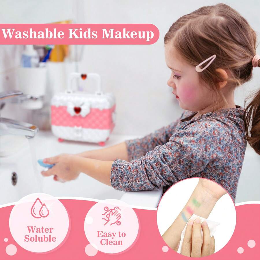 Cosmetics - Girls' Children's Makeup Set, Washable Girls' Makeup Set, Washable Children's Makeup Set, Cosmetics Gift Set, Suitable As A Birthday Or Christmas Gift For Girls Aged 3 And Above.