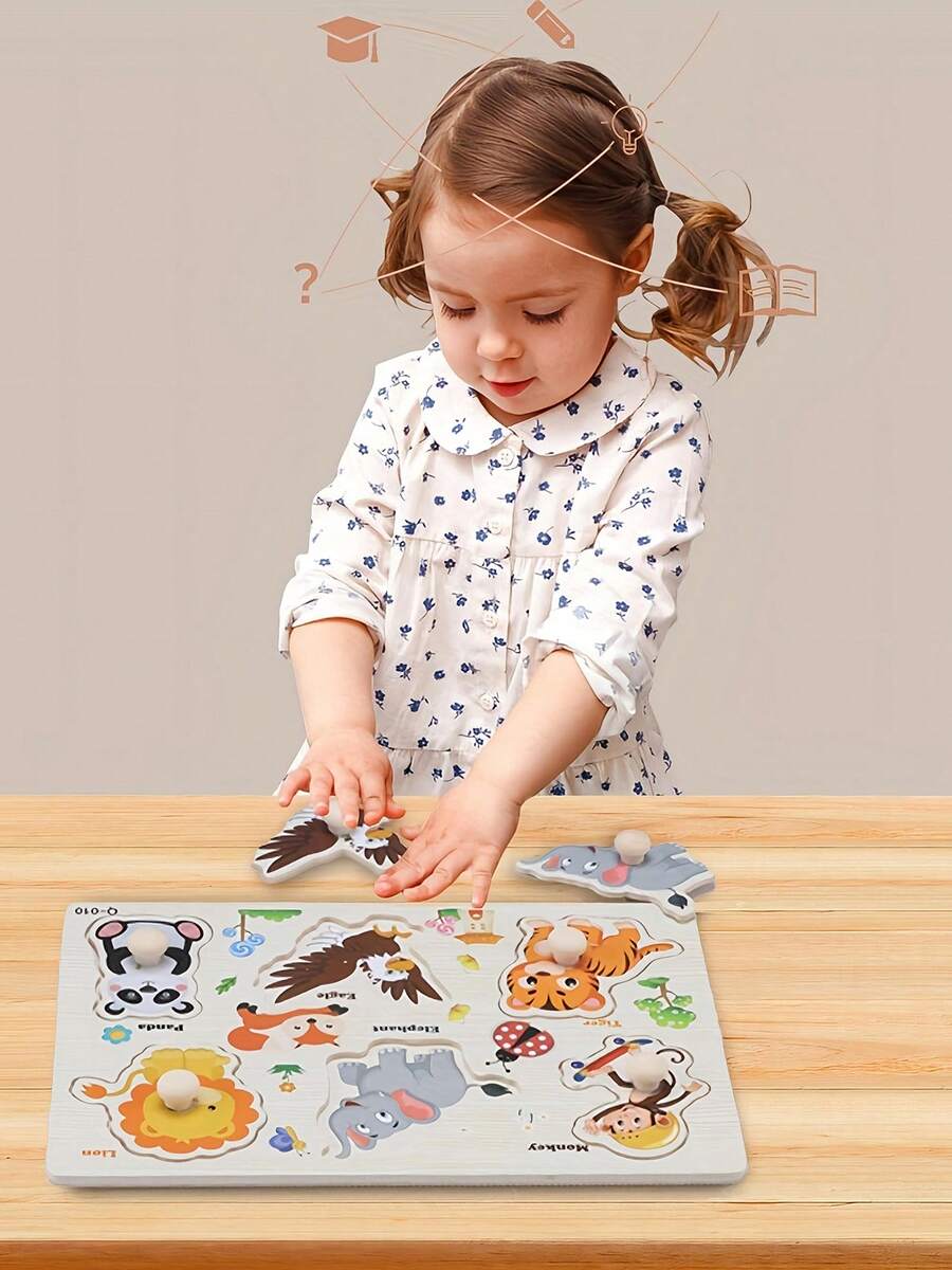 Children'S Educational Jigsaw Puzzle Toys, Wooden Fun Hand-Held Board, Animals, Farms, Dinosaurs, Numbers And Other Patterns, Interesting Teaching, Exercise Color Shape Recognition And Matching, Birthday Gifts For Boys And Girls