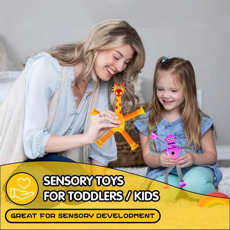 4 Pcs Telescopic Suction Cup Robot Toy, Coolest Pop Tubes Sensory Toys For ToddlersEducational Fidget Toys Robot Party Favors For Anxiety Kids For 3-9 Year Old Boys GirlsA Birthday Present,Perfect Holiday Gift, Birthday Gift, Christmas, Halloween Gift