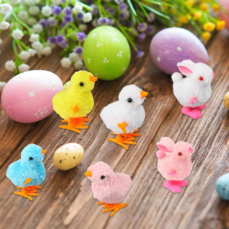 12PCS Wind Up Bunny Chick Toys,Jumping Chicken And Wind-Up Bunny Clockwork Toys For Easter Egg Hunt Basket Stuffers Party Favors Box Decoration