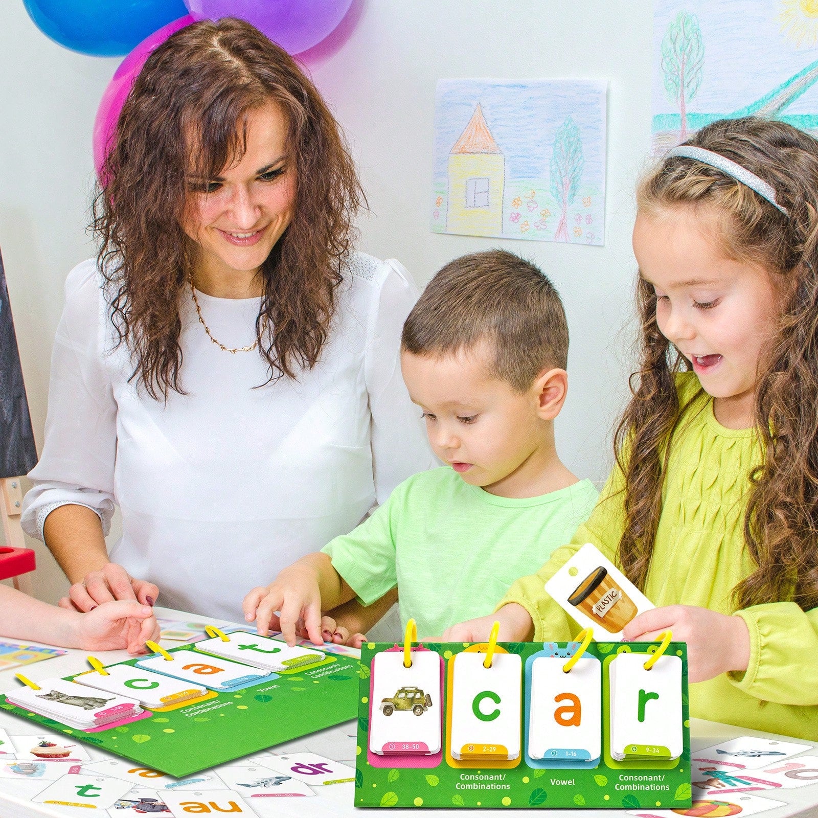Word Flip Charts Double-Sided Desktop Chart Card Set - Interactive Spelling Game, Word Building Cards, Educational Spelling Toy, Literacy Learning Card, Classroom Educational Toys For Kids