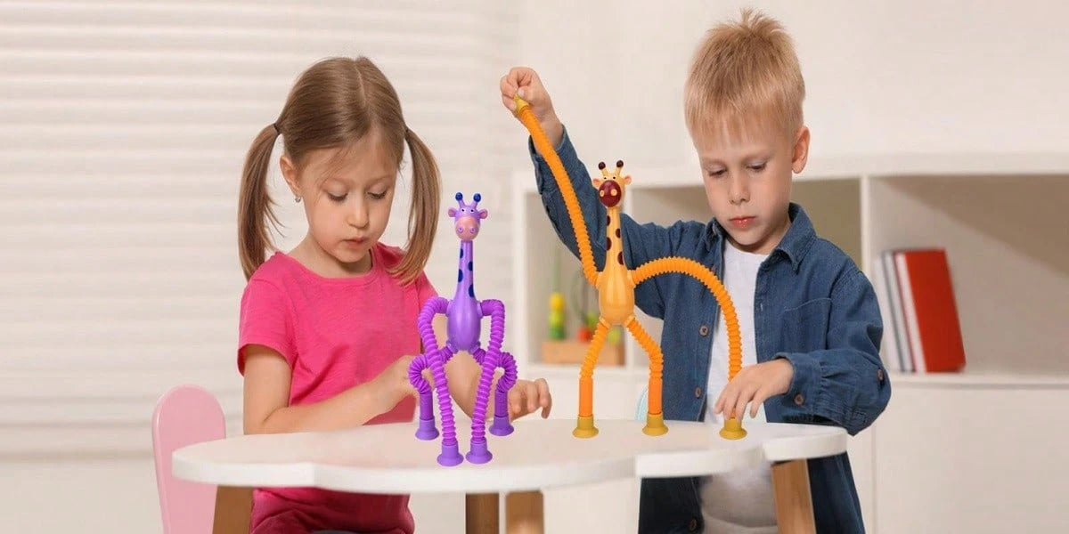 4 Pcs Telescopic Suction Cup Giraffe Toy, Funny Pop Tubes Sensory Toy For Toddlers, Educational Fidget Toys For Anxiety Kids For 3 4 5 6 7 8 9 Year Old Boys Girls