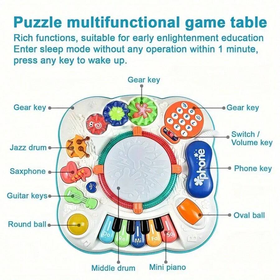 Children's Interactive Luminous Music Activity Table - Adjustable And Detachable Legs, Simulated Piano Keys, Sensory Training Toys,