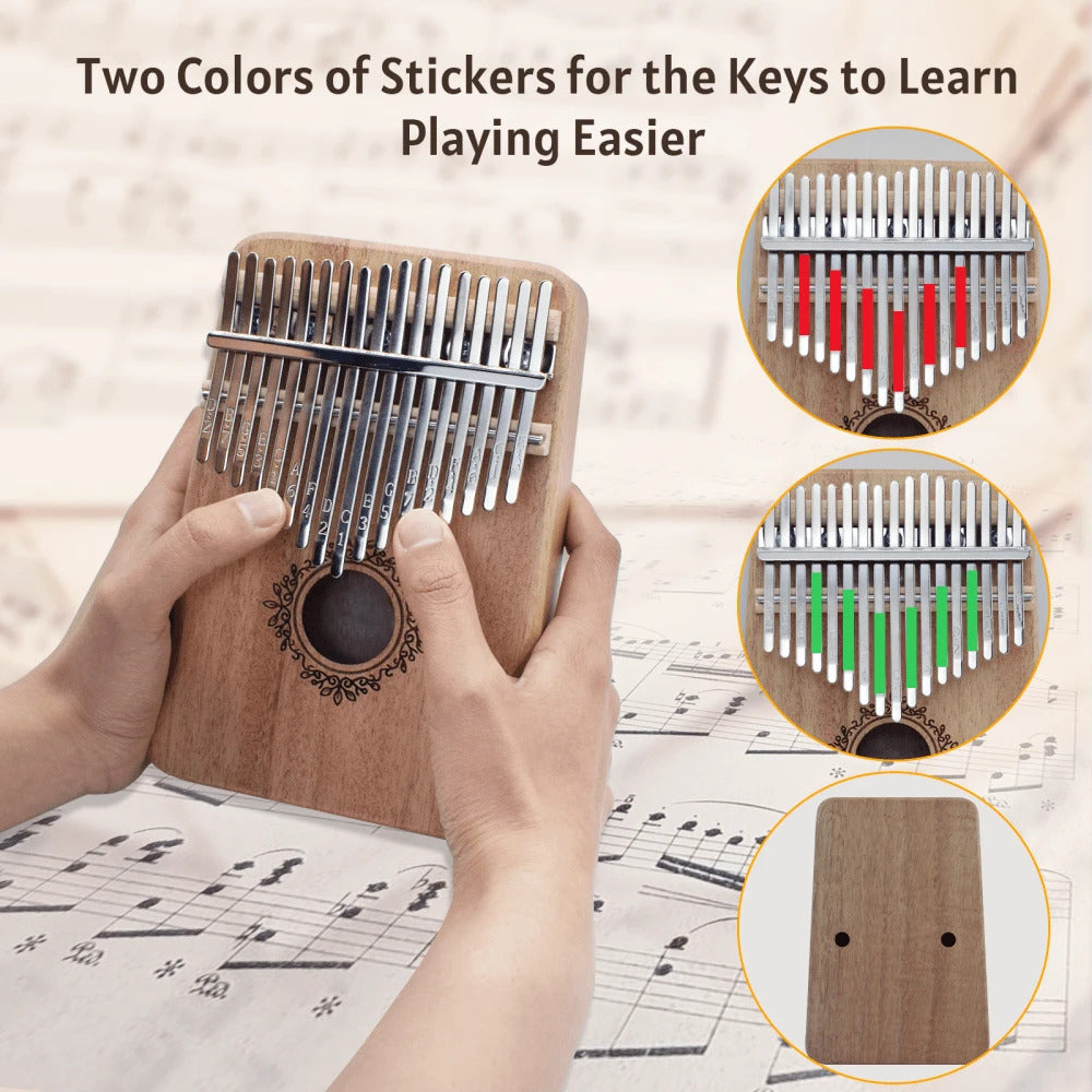 5 Styles Kalimba 17 Key Thumb Piano, Portable Mahogany Thumb Piano With Instructions, Carrying Case, Hammers - Cherry Wood - Musical Instruments For Music Lovers, Beginners, Outdoor Pianos (Butterfly Love Flower--B)