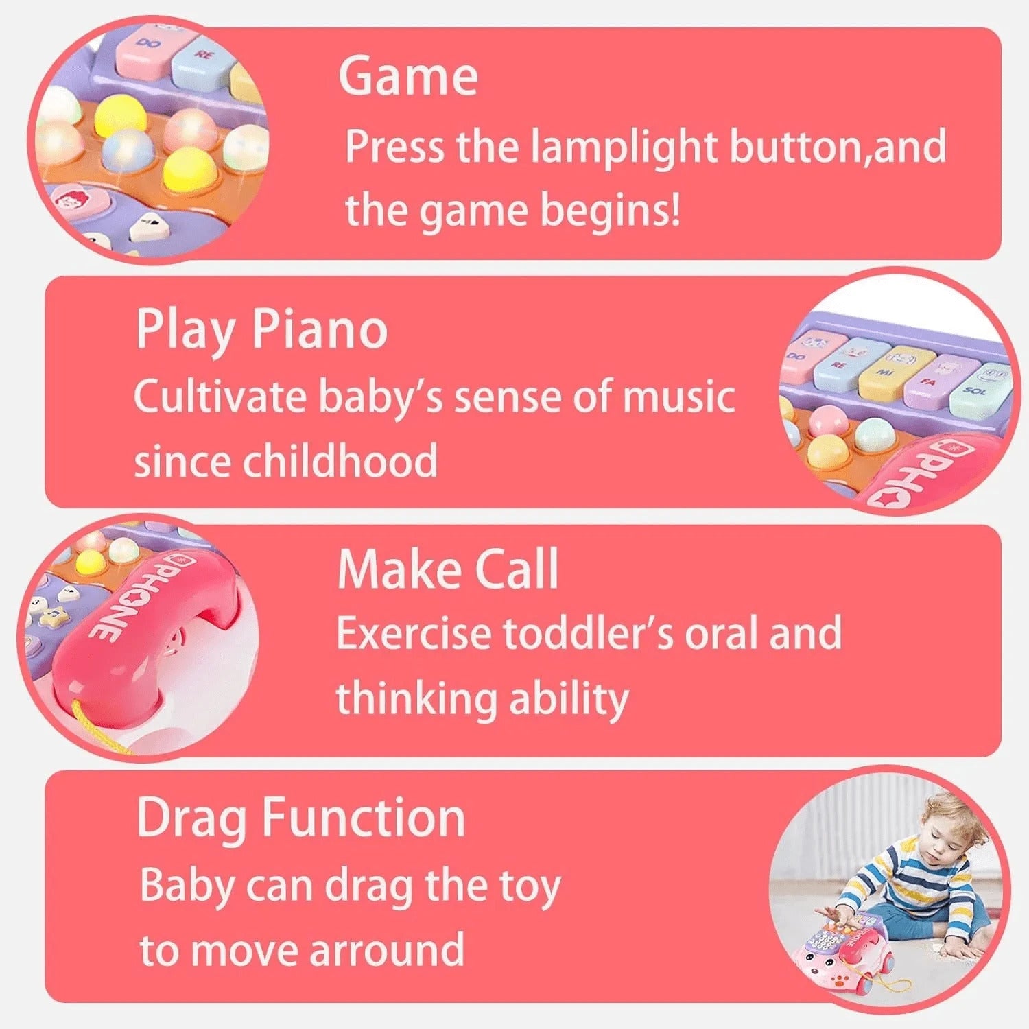 Baby Phone Toy, Baby Toy Phone Cartoon Baby Piano Music Light Toy Children Pretend Phone, Kids Cell Phone Girl With Light Parent-Child Interactive Toy Gift Game Boy Girl Early Education Gift Pink