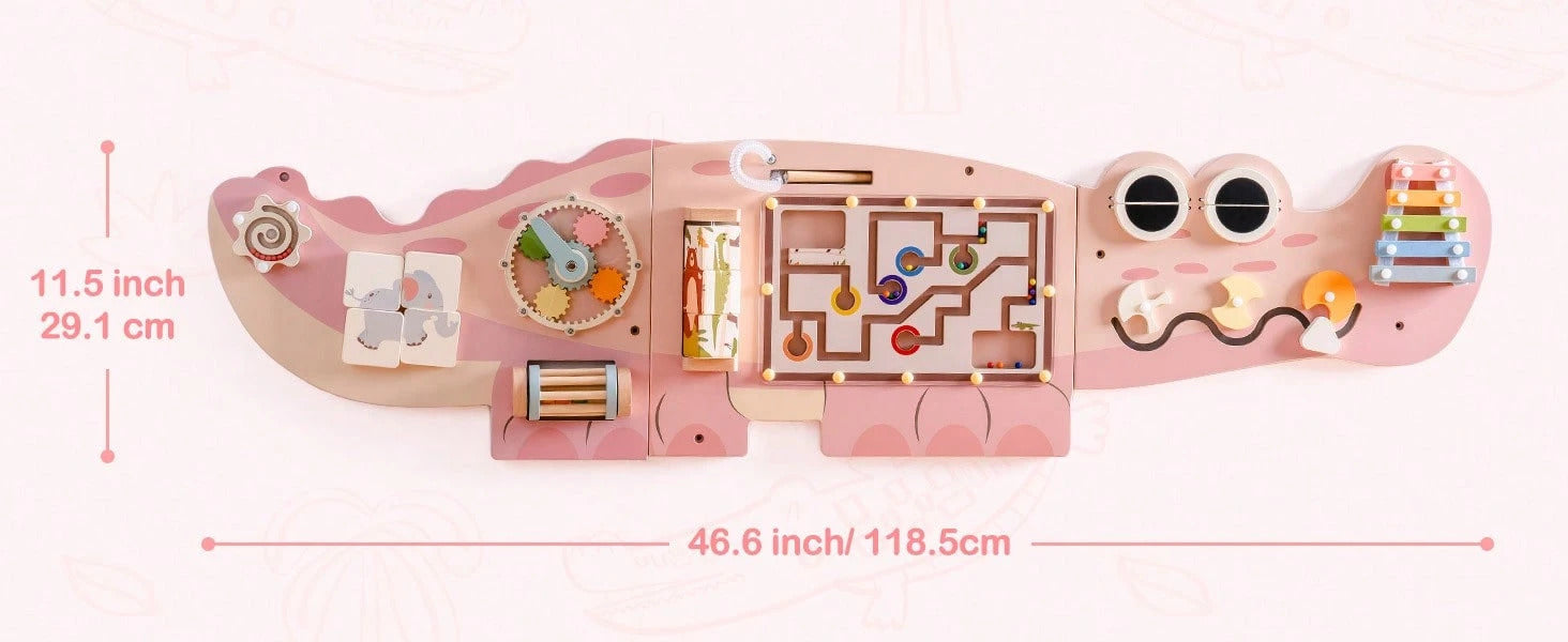 Montessori Wooden Busy Board For Toddlers - Wall Mounted Activity Center With Gears, Locks, Mazes & Sensory Toys Educational Learning Toy Gift For Boys & Girls