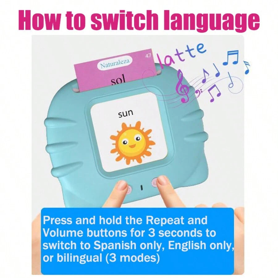 Spanish & English Talking Flash Cards For Boys And Girls Bilingual Spanish English, Learning Cards Sensory Sight Words Toys,Speech Training Toys, Educational Montessori Learning Interactive