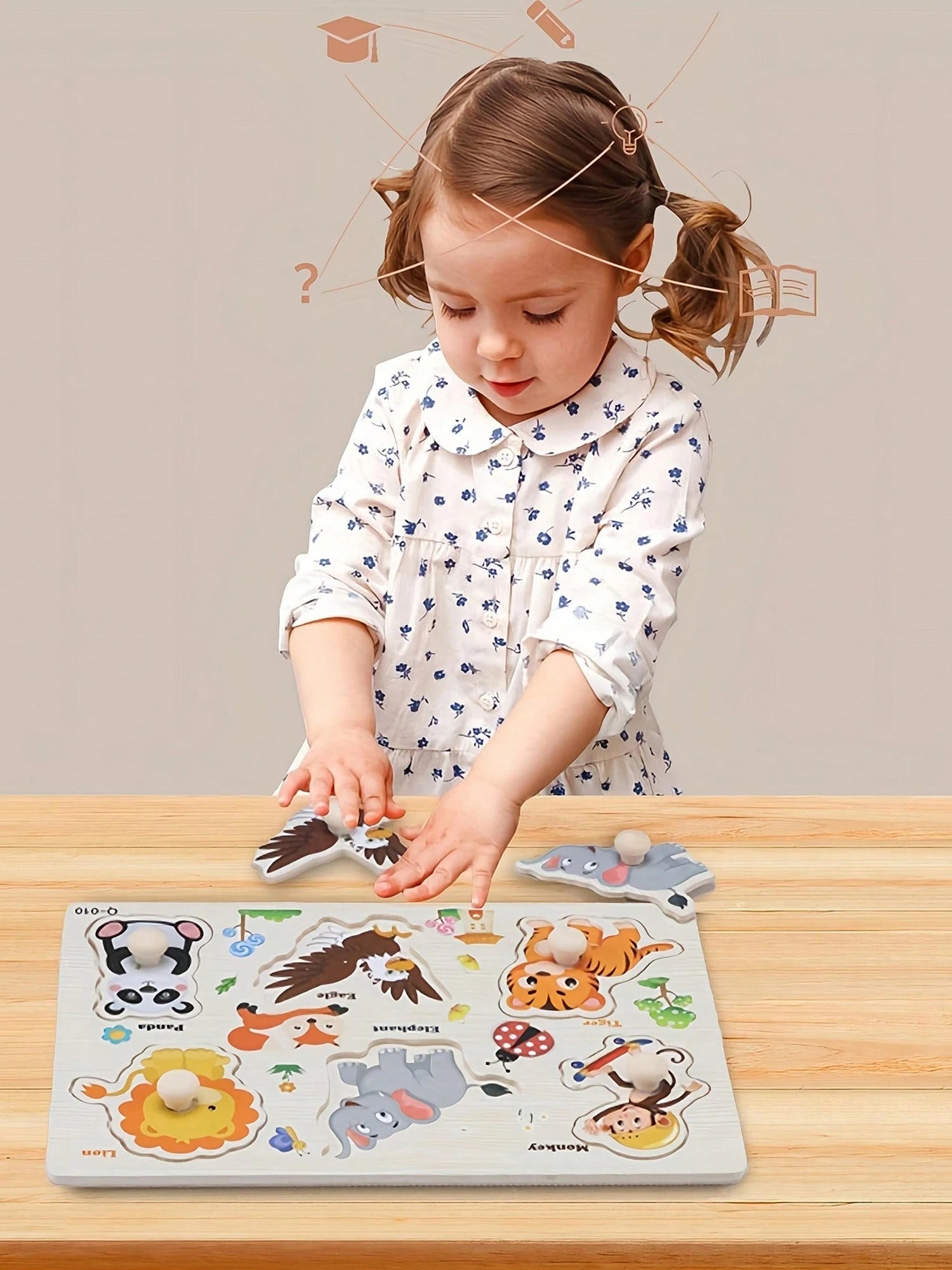 Children'S Educational Jigsaw Puzzle Toys, Wooden Fun Hand-Held Board, Animals, Farms, Dinosaurs, Numbers And Other Patterns, Interesting Teaching, Exercise Color Shape Recognition And Matching, Birthday Gifts For Boys And Girls