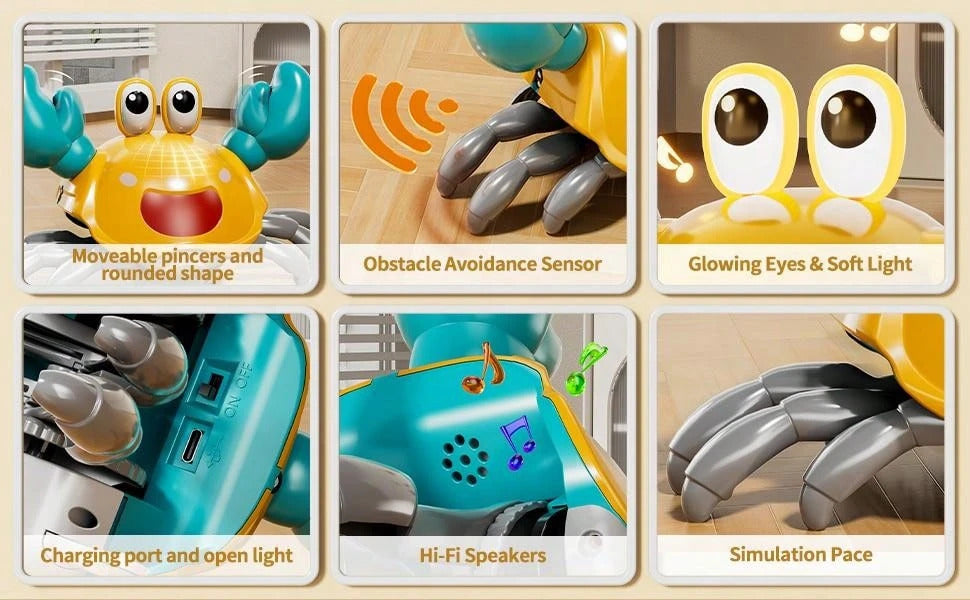 Dancing Moving Crawling Crab Toy Musical,Interactive Walking Dancing Toy With Music Light Automatically Avoid Obstacles,Fun Moving Toy For Babies And Kids Crawling Crab Baby Toy Automatically Avoid Obstacles,Sensory Walking Crab Toy For Birthday Gifts