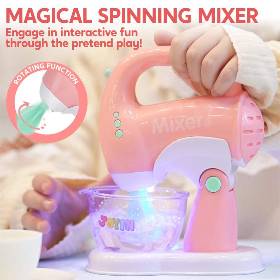 Play Kitchen Toys, Pretend Play Kitchen Appliances Toy Set With Coffee Maker, Mixer, Toaster With Realistic Lights& Sounds, Birthday Gift For Kids Ages 3+, Pink