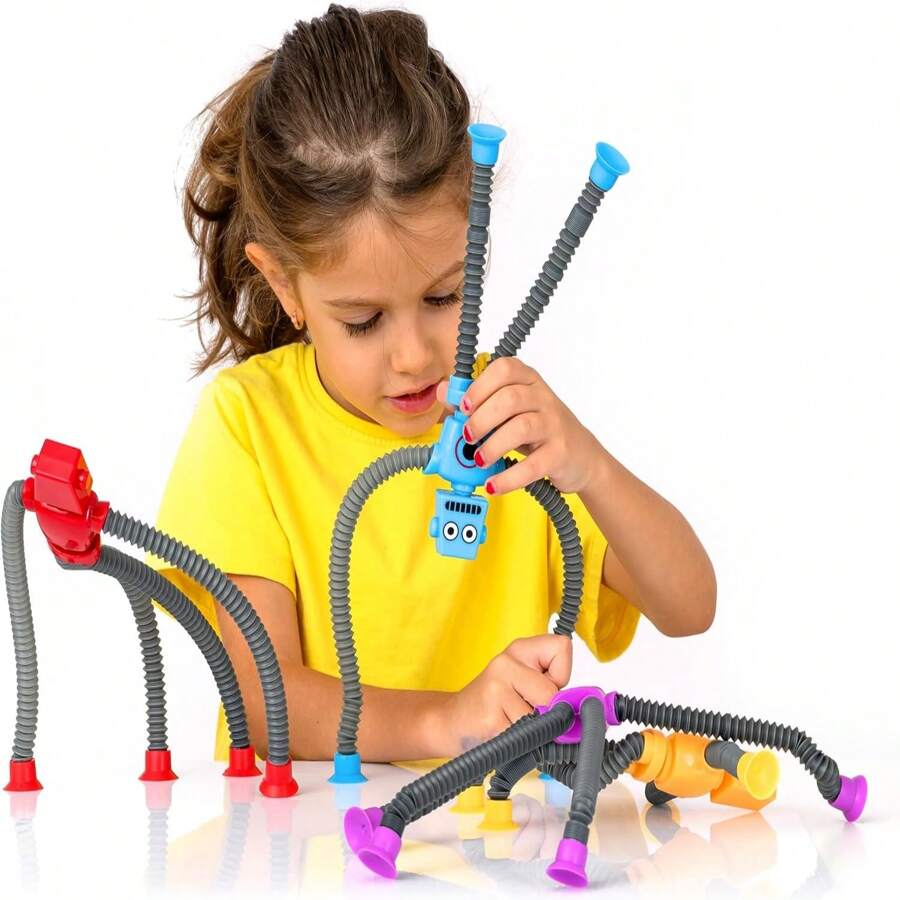 4 Pcs Telescopic Suction Cup Robot Toy, Coolest Pop Tubes Sensory Toys For ToddlersEducational Fidget Toys Robot Party Favors For Anxiety Kids For 3-9 Year Old Boys GirlsA Birthday Present,Perfect Holiday Gift, Birthday Gift, Christmas, Halloween Gift