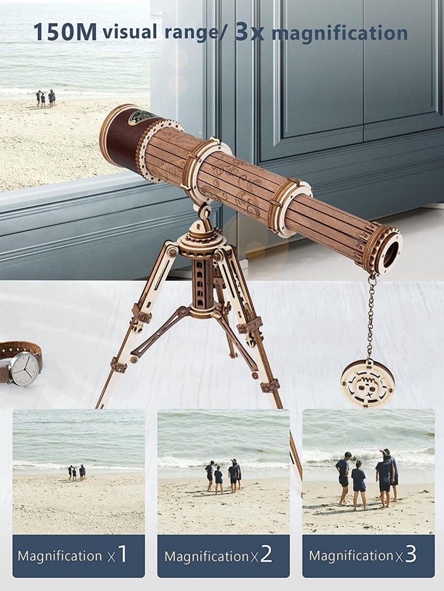 Monocular Telescope 3D Wooden Puzzle Craft Kits to BuildGame Assembly Toys for Children Teens Adult Birthday Gift